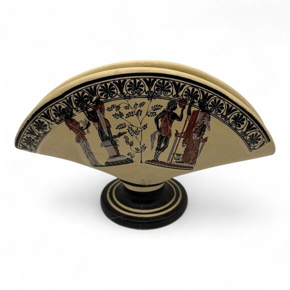 Greek Pottery-Style Vintage Napkin Holder Handmade In Greece 4" Tall Traditional - Picture 5 of 8